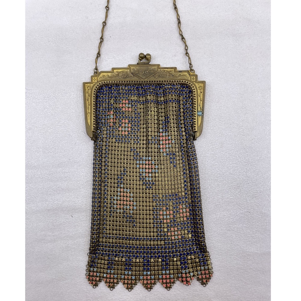 Antique Whiting & Davis Mesh Purse Navy Blue Art Deco Flapper Bag - Picture 5 of 14